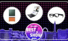 Tech including glasses and a foldable laptop are highlighted above a pink and purple circle that reads "Mashable Best in Show 2024."
