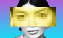 a collage representing digital identity in the form of a woman with a pixelated rectangle hovering over her face