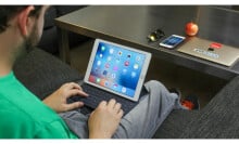 man using iPad Pro with keyboard accessory