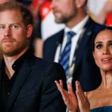 Prince Harry, Duke of Sussex and Meghan, Duchess of Sussex are seen during the closing ceremony of the Invictus Games Düsseldorf 2023.