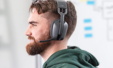man wearing noise-canceling headphones 