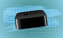 Apple TV HD in black with blue background