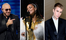 Triptych of Pitbull, Alicia Keys, and Justin Bieber