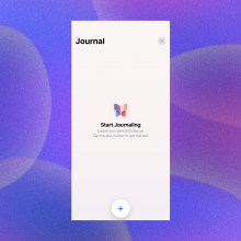 A screenshot of the Journal app "new entry" screen on a purple and blue abstract background.