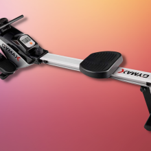 Goplus magnetic rowing machine with red and orange gradient background