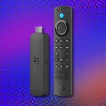 Amazon Fire TV Stick 4K Max on colorful abstract background