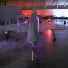 The first reveal of NASA's X-59 supersonic plane onstage at the Lockheed Martin Skunk Works facility in Palmdale, California.