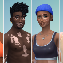 A composite of four Sims with vitiligo.