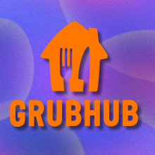 GrubHub logo on purple abstract background