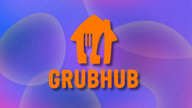GrubHub logo on purple abstract background