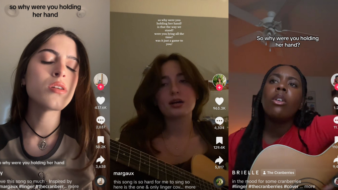 screenshots of people singing linger on tiktok